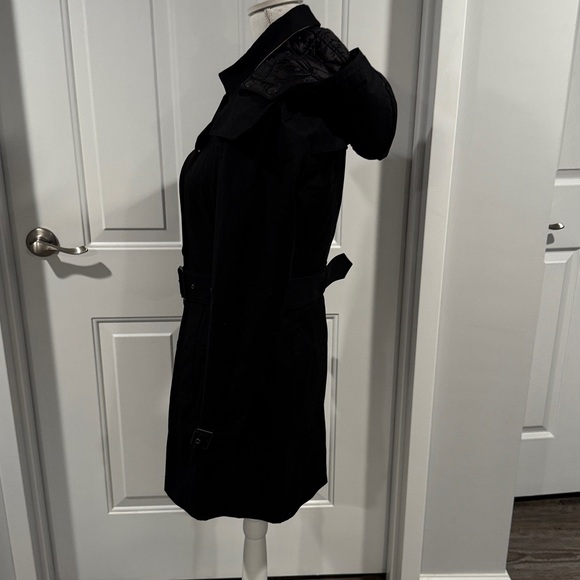 Burberry Lined Quilted Black Belted Trench Coat With Detachable Hood Liner Sz 6 - Picture 4 of 16